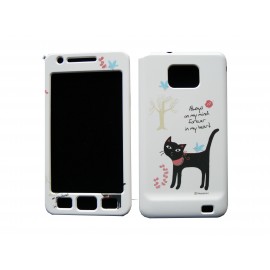 Coque intégrale pour Samsung I9100 Galaxy S2 blanche chat noir + film protection écran offert