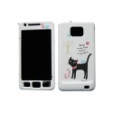 Coque intégrale pour Samsung I9100 Galaxy S2 blanche chat noir + film protection écran offert