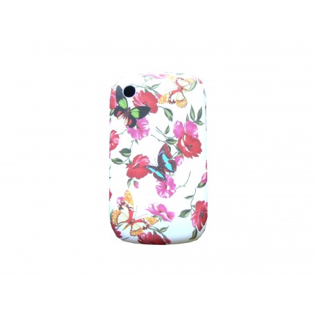 Coque silicone avec des fleurs rouges et des papillons pour Blackberry 8520 curve+ film protection ecran offert