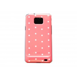 Coque rigide brillante pour Samsung I9100 Galaxy S2 rose à pois blancs + film protection ecran offert