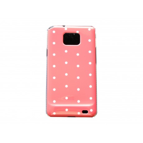 Coque rigide brillante pour Samsung I9100 Galaxy S2 rose à pois blancs + film protection ecran offert