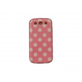 Coque pour Samsung I9300 Galaxy S3 rose claire pois blancs+ film protection écran offert