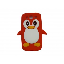 Coque pour Samsung I9300 Galaxy S3 silicone pingouin rouge + film protection écran offert