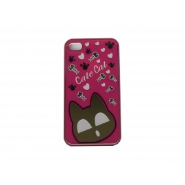 Coque pour Iphone 4 brillante rose avec un chat miroir + film protection écran