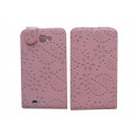 Pochette Etui simili-cuir rose pour Samsung Galaxy Note/I9220 fleurs avec strass + film protectin écran 