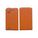 Pochette Etui simili-cuir orange pour Samsung Galaxy Note/I9220 fleurs avec strass + film protectin écran 