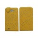 Pochette Etui simili-cuir jaune pour Samsung Galaxy Note/I9220 fleurs avec strass + film protectin écran 