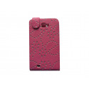 Pochette Etui simili-cuir rose foncé pour Samsung Galaxy Note/I9220 fleurs avec strass + film protectin écran 
