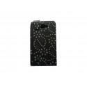 Pochette Etui simili-cuir noir pour Samsung Galaxy Note/I9220 fleurs avec strass + film protectin écran 