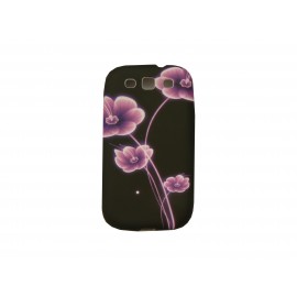 Coque pour Samsung I9300 Galaxy S3 noire fleurs roses+ film protection écran offert