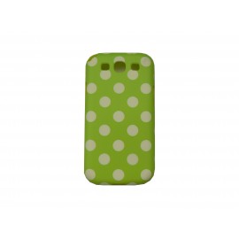 Coque pour Samsung I9300 Galaxy S3 verte pois blancs+ film protection écran offert