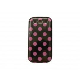 Coque pour Samsung I9300 Galaxy S3 noire pois roses + film protection écran offert