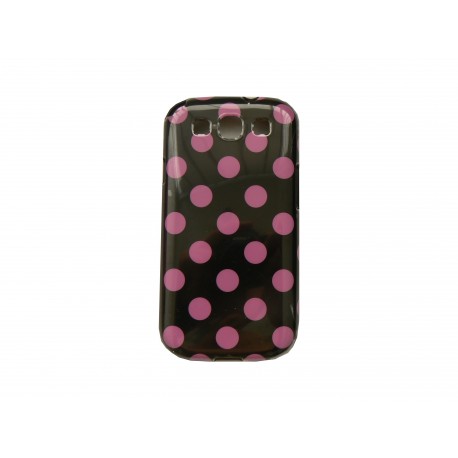 Coque pour Samsung I9300 Galaxy S3 noire pois roses + film protection écran offert