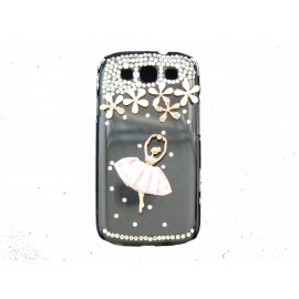 Coque pour Samsung I9300 Galaxy S3 transparente danseuse rose strass diamants+ film protection écran offert