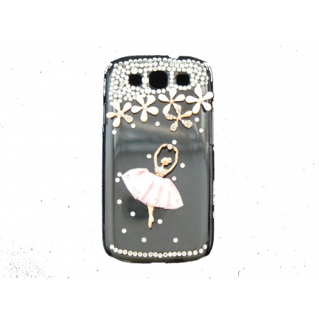 Coque pour Samsung I9300 Galaxy S3 transparente danseuse rose strass diamants+ film protection écran offert