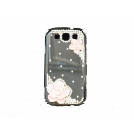 Coque pour Samsung I9300 Galaxy S3 transparente rose strass diamants+ film protection écran offert