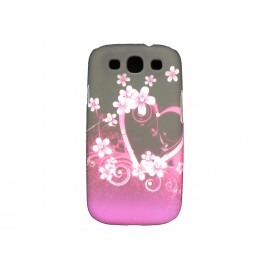 Coque pour Samsung I9300 Galaxy S3 noire fleurs roses strass diamants+ film protection écran offert