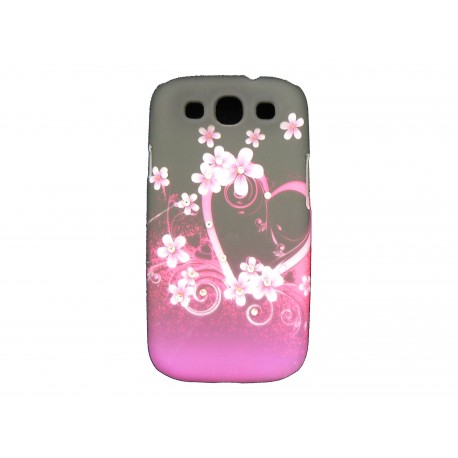 Coque pour Samsung I9300 Galaxy S3 noire fleurs roses strass diamants+ film protection écran offert