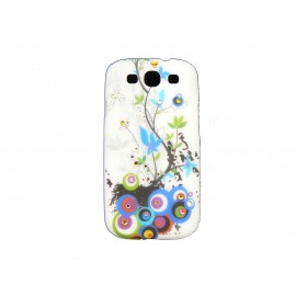 Coque pour Samsung I9300 Galaxy S3 blanche cercles multicolores strass diamants+ film protection écran offert
