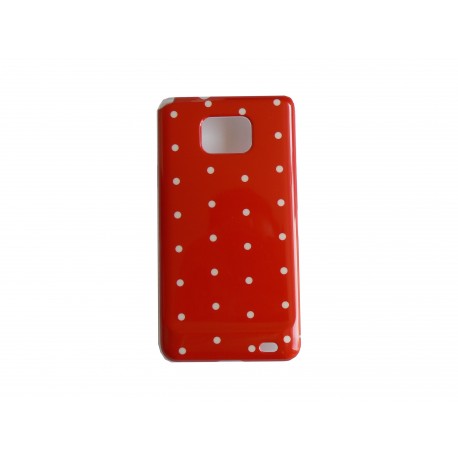 Coque rigide brillante pour Samsung I9100 Galaxy S2 rouge à pois blancs + film protection ecran offert