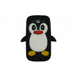 Coque pour Samsung I9300 Galaxy S3 silicone pingouin noir + film protection écran offert