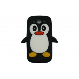 Coque pour Samsung I9300 Galaxy S3 silicone pingouin noir + film protection écran offert