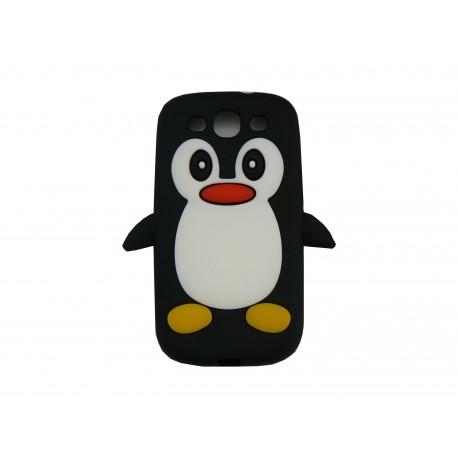 Coque pour Samsung I9300 Galaxy S3 silicone pingouin noir + film protection écran offert