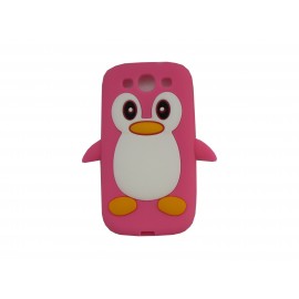 Coque pour Samsung I9300 Galaxy S3 silicone pingouin rose + film protection écran offert