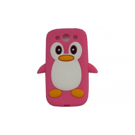 Coque pour Samsung I9300 Galaxy S3 silicone pingouin rose + film protection écran offert
