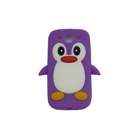 Coque pour Samsung I9300 Galaxy S3 silicone pingouin violet + film protection écran offert