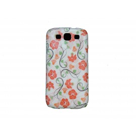Coque pour Samsung I9300 Galaxy S3 blanche fleurs rouges  + film protection écran offert