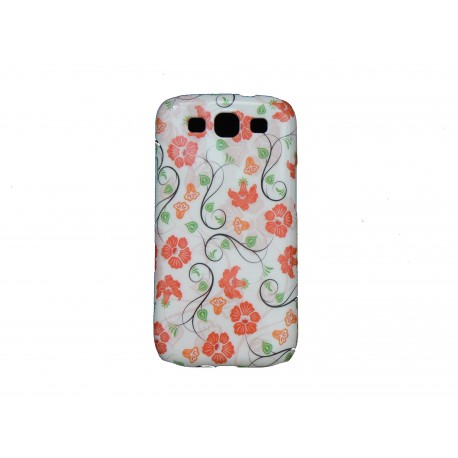 Coque pour Samsung I9300 Galaxy S3 blanche fleurs rouges  + film protection écran offert