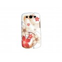 Coque pour Samsung I9300 Galaxy S3 blanche fleurs marrons et rouges strass diamants+ film protection écran offert