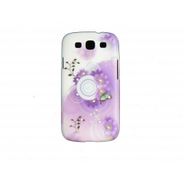 Coque pour Samsung I9300 Galaxy S3 violette papillon bleu strass diamants+ film protection écran offert