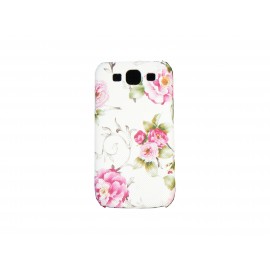 Coque pour Samsung I9300 mate blanche fleurs roses  + film protection écran offert