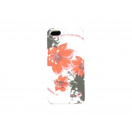 Coque pour Iphone 5 silicone blanche fleurs rouges + film protection écran offert