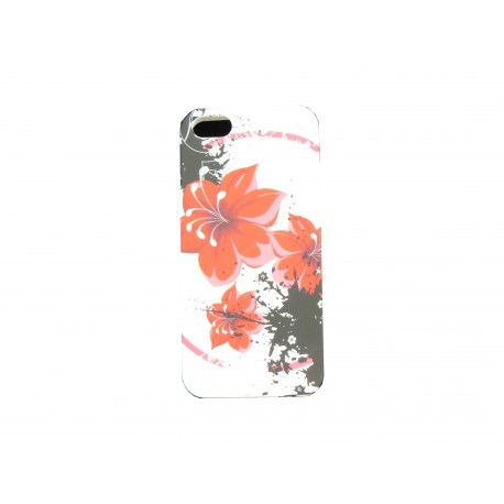 Coque pour Iphone 5 silicone blanche fleurs rouges + film protection écran offert