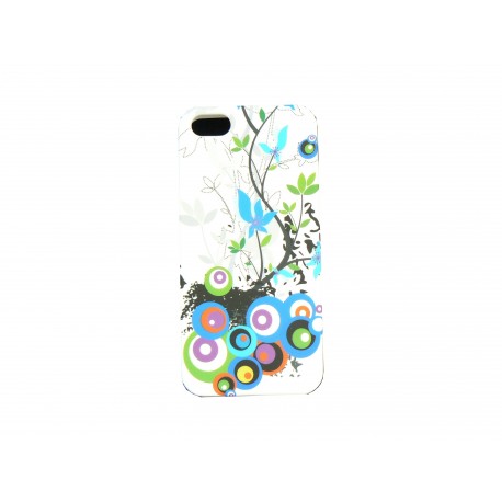 Coque pour Iphone 5 silicone blanche cercles et fleurs multicolores + film protection écran offert
