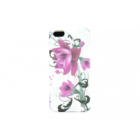 Coque pour Iphone 5 silicone blanche fleurs roses + film protection écran offert
