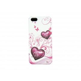 Coque pour Iphone 5 silicone blanche coeurs roses + film protection écran offert