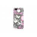 Coque pour Iphone 5 silicone noire papillons fleurs roses + film protection écran offert