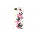 Coque pour Iphone 5 silicone blanche papillons noirs et roses + film protection écran offert