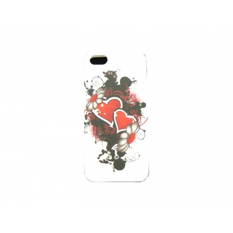 Coque pour Iphone 5 silicone blanche coeurs rouges + film protection écran offert