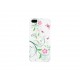 Coque pour Iphone 5 silicone blanche feuilles vertes fleurs roses + film protection écran offert