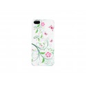 Coque pour Iphone 5 silicone blanche feuilles vertes fleurs roses + film protection écran offert