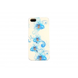 Coque pour Iphone 5 silicone blanche fleurs bleues+ film protection écran offert