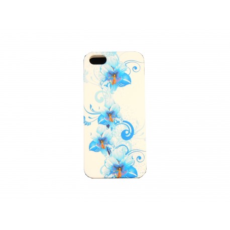 Coque pour Iphone 5 silicone blanche fleurs bleues+ film protection écran offert