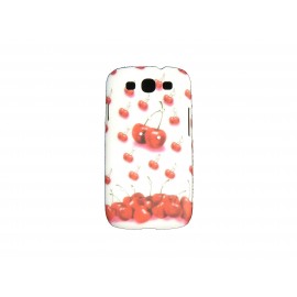 Coque pour Samsung I9300 Galaxy S3 blanche cerises rouges strass diamants+ film protection écran offert