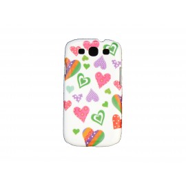 Coque pour Samsung I9300 Galaxy S3 blanche curs multicolores + film protection écran offert