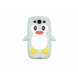 Coque Samsung I9300 Galaxy S3 silicone pingouin gris + film protection écran offert